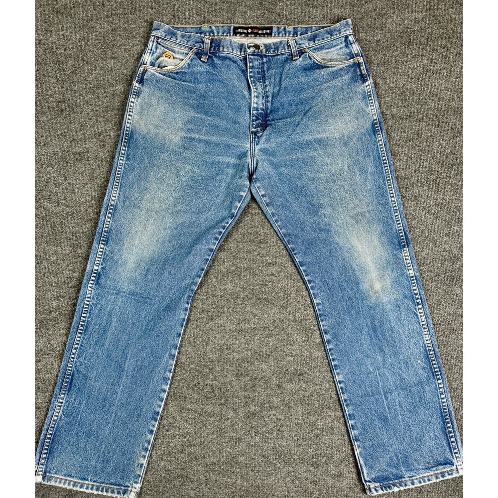 Wrangler Fire Flame Resistant Jeans Mens 40x32 Blue Medium Wash Cotton Workwear*